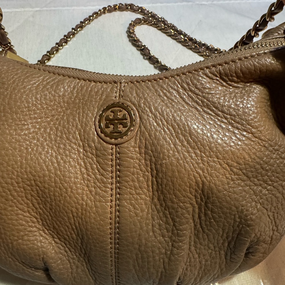 Tory Burch Taupe Brown Pebbled Leather Shoulder Bag with Braided Chain Strap - Picture 9 of 9